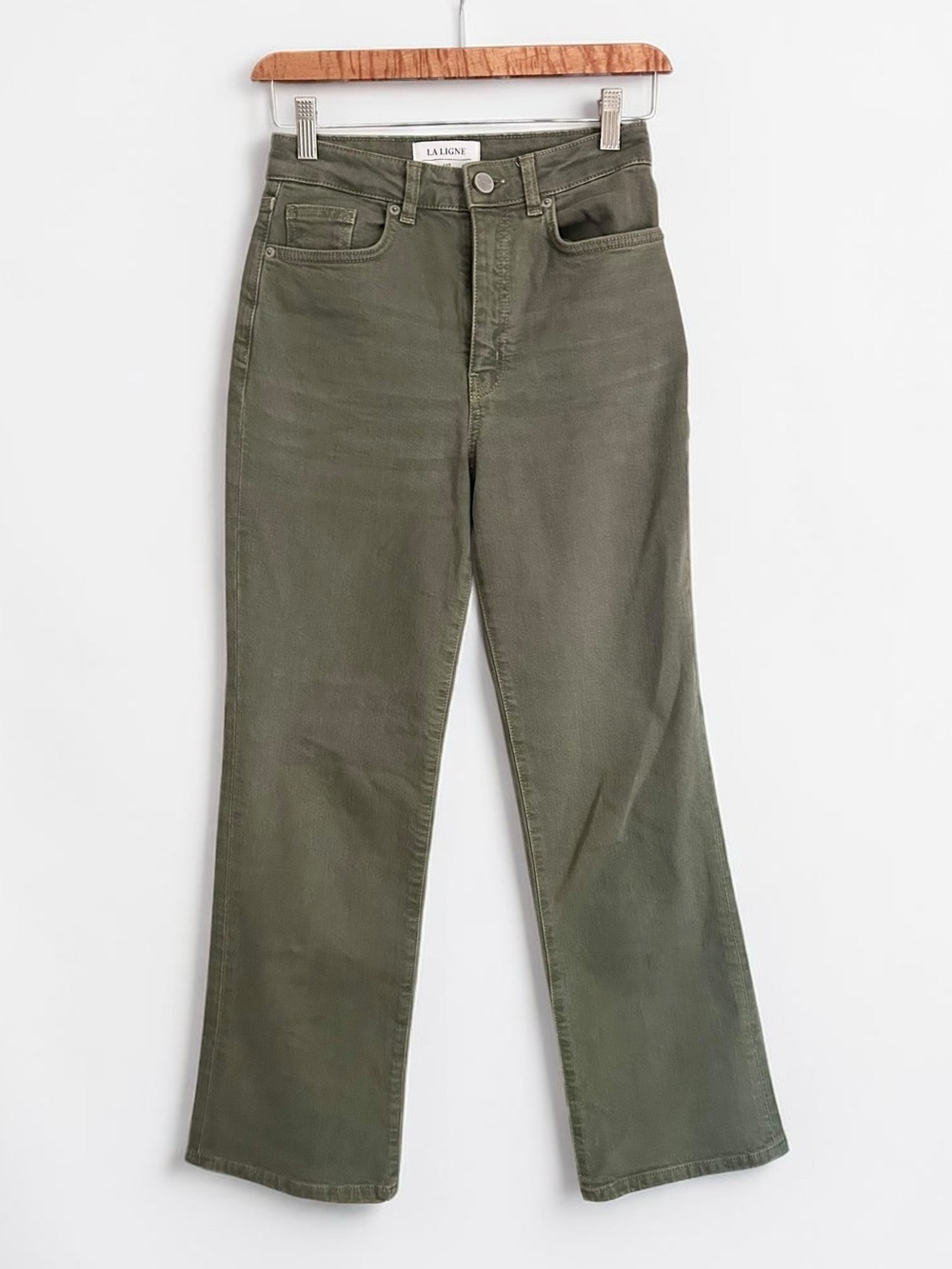 La Ligne Sage Green Meredith High-Rise Cropped Flare Jeans Sz 24 - Picture 2 of 10